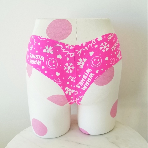 Victoria's Secret Pink Festive Holiday Christmas No Show Thong Panty Hearts NWT - Picture 4 of 11